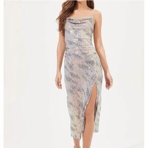ASTR the Label Hollywood Dress Silver Pink Multi Color Sequin Formal Dress